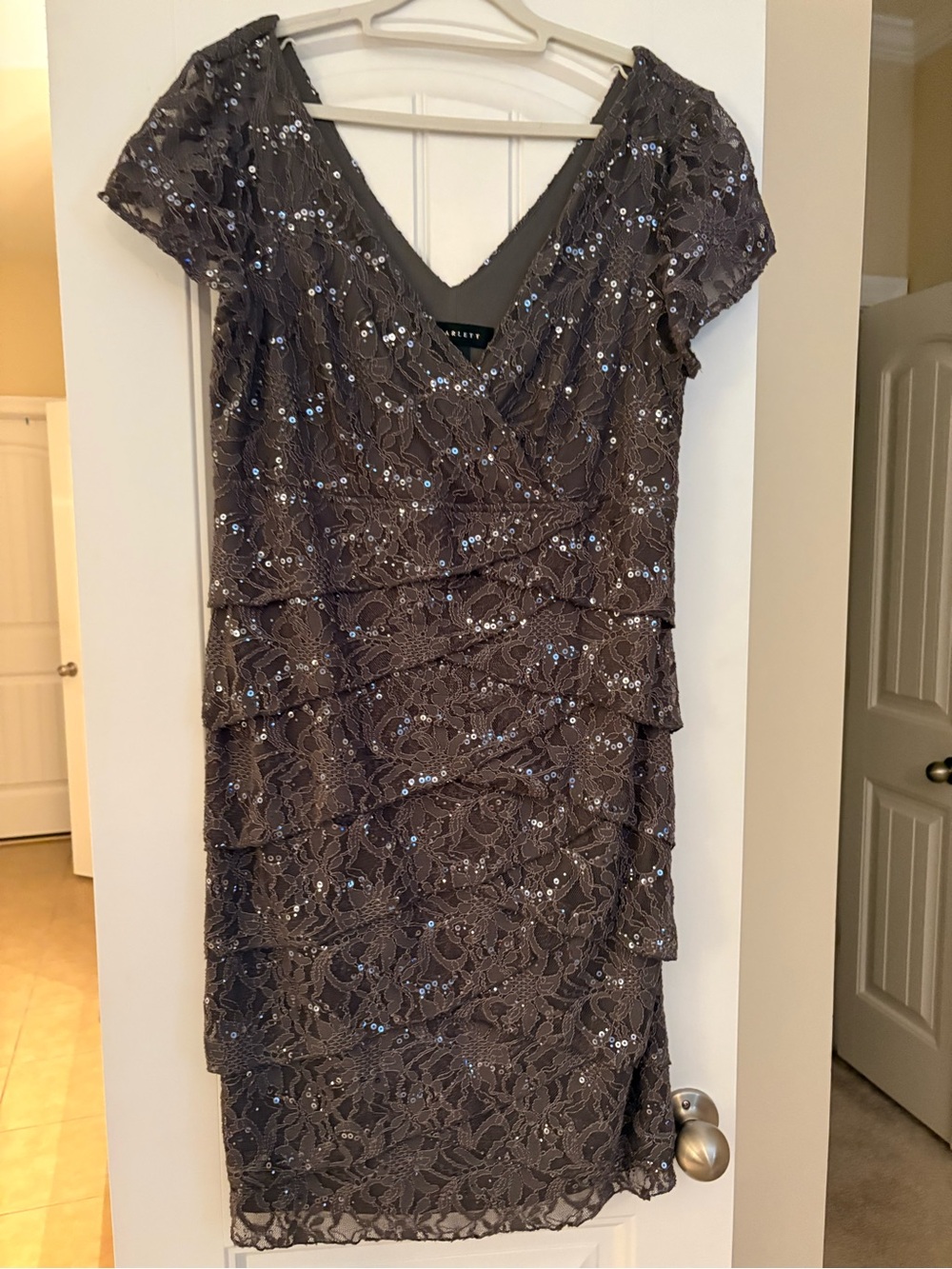 Scarlett Pewter Lace Sequin V-Neck Dress